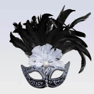 Colombina Feathered Silver - Venetian Mask