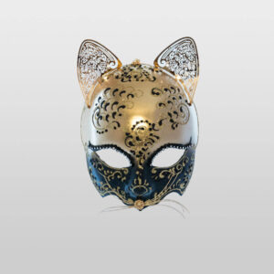 Cat Mask with Metal Ears - Black Color - Venetian Mask