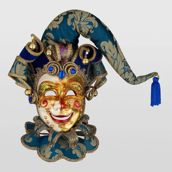 Jolly Tonino Bavero - Medium Size - Blue Color - Venetian Mask