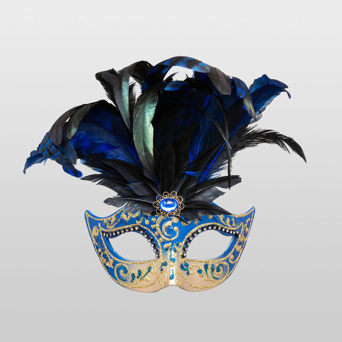Colombina Mask Feathered - Blaue Farbe - Venezianische Maske