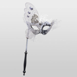 Colombina with half Butterfly and Stick - Silver Color - Venetian Mask