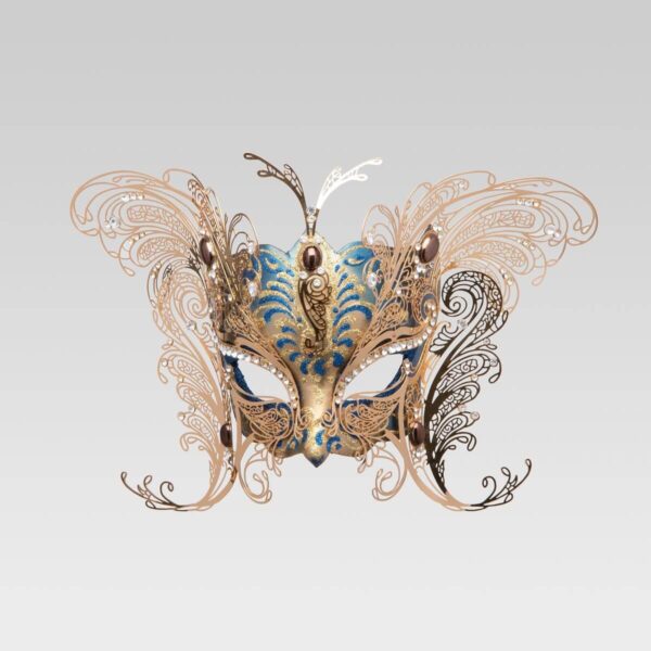 Dominetto - Masque Colombina avec deux ailes en métal - Bleu - Masque Vénitien