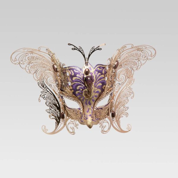 Dominetto - Masque Colombina avec deux ailes en métal - Violet - Masque Vénitien