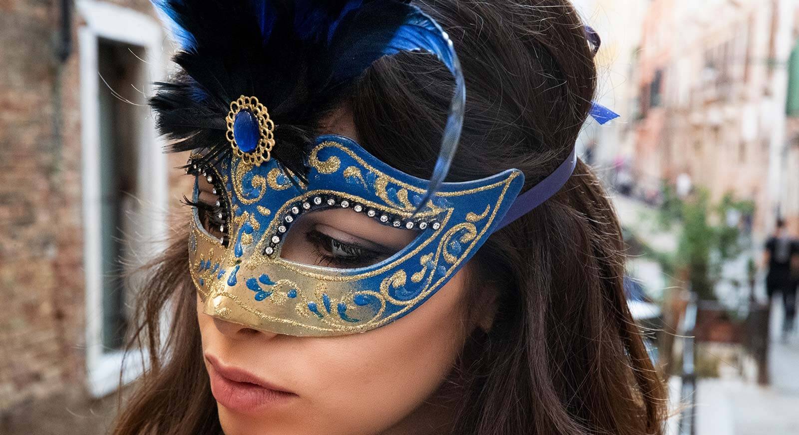 Maschera Veneziana,Volto con Piume Vere, Maschera Carnevale